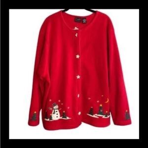C & B sport, vintage women’s Christmas snowman fleece Cardigan size 2X